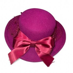 Vintage Ladies‎ Hat Fuscia w/Bow & Netting  Wool